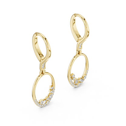 Gold Round Diamond Chandelier Earrings – Modern Elegance