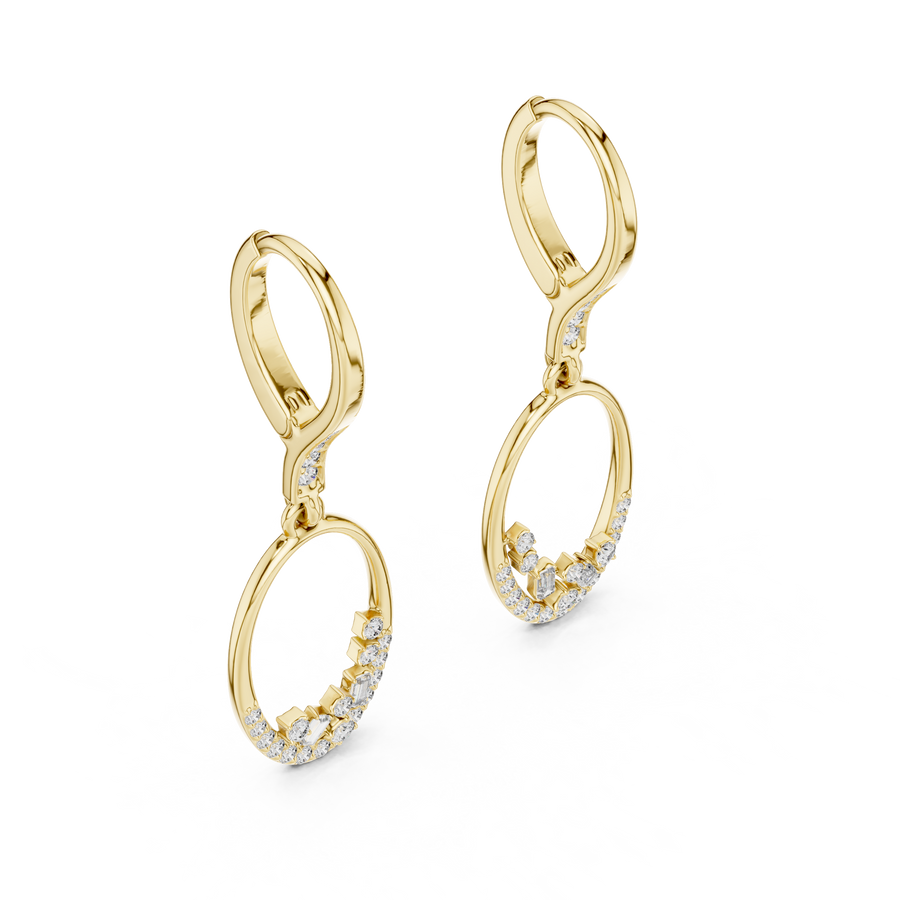 Gold Round Diamond Chandelier Earrings – Modern Elegance