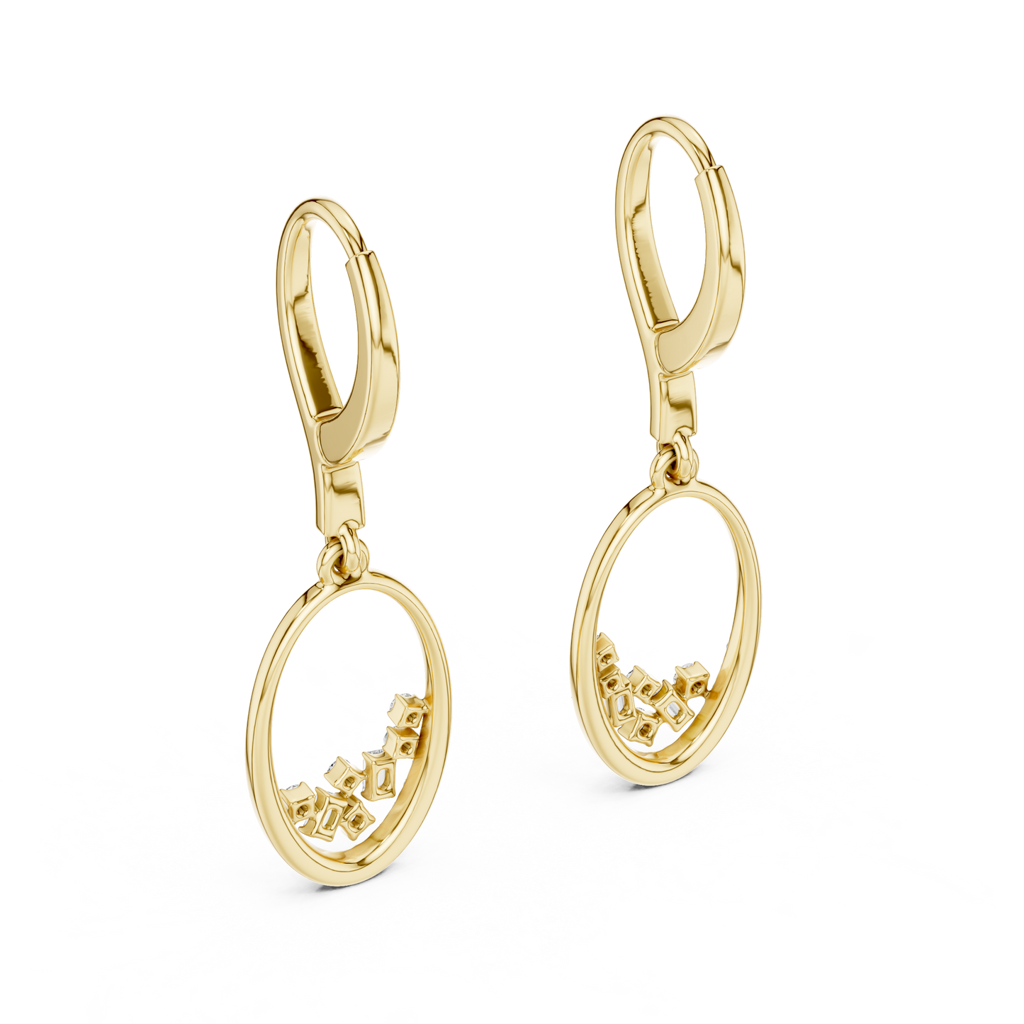 Gold Round Diamond Chandelier Earrings – Modern Elegance