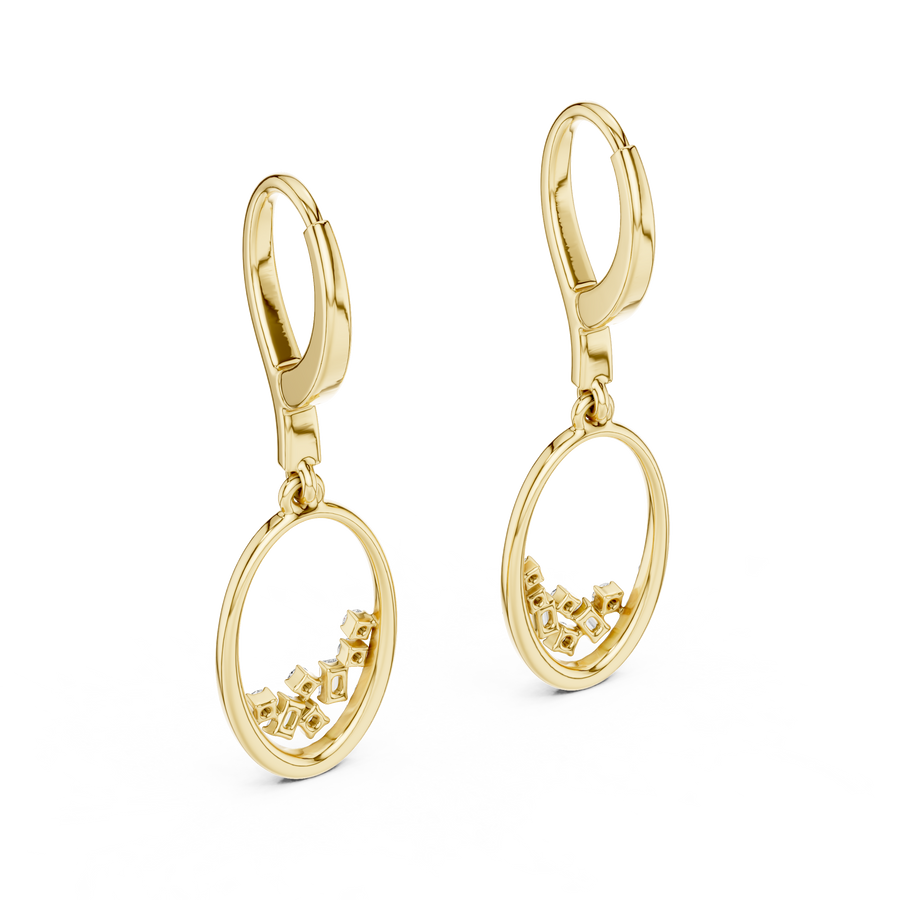 Gold Round Diamond Chandelier Earrings – Modern Elegance