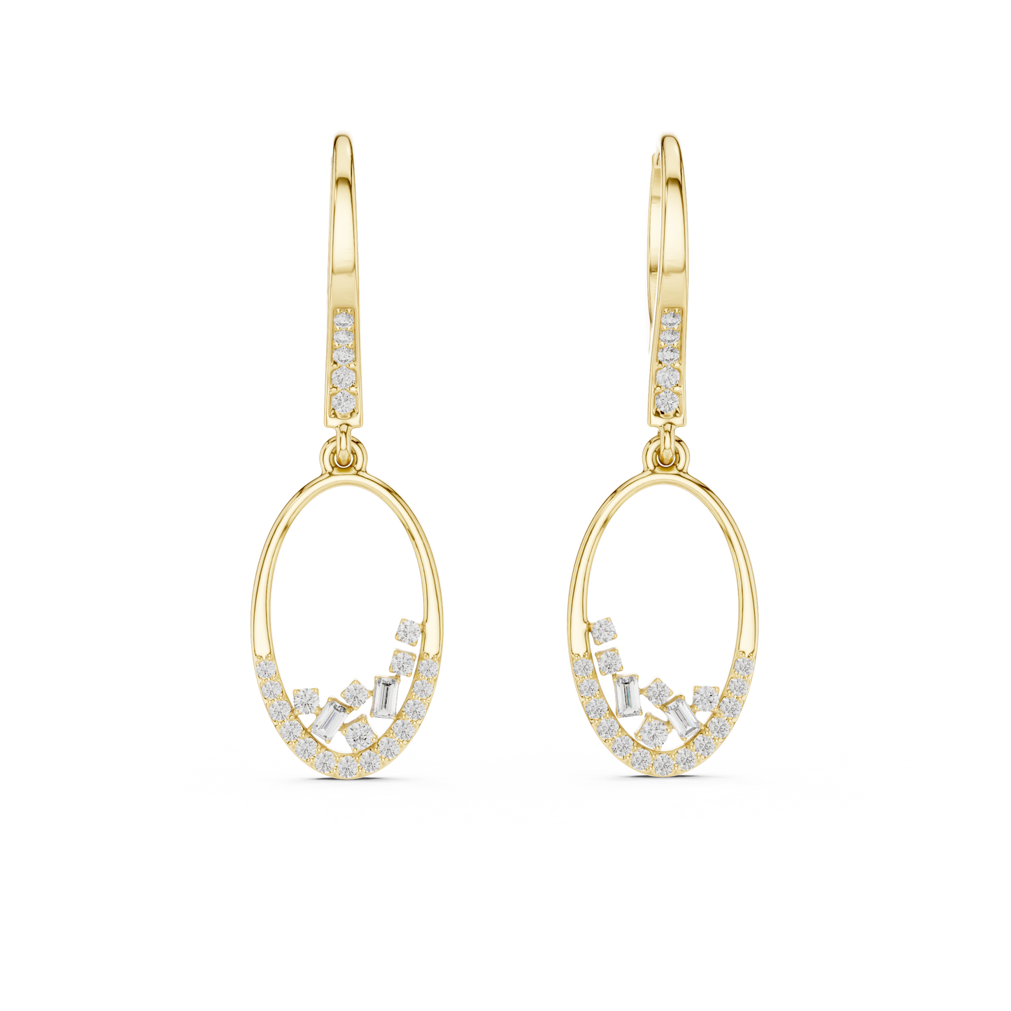 Gold Round Diamond Chandelier Earrings – Modern Elegance