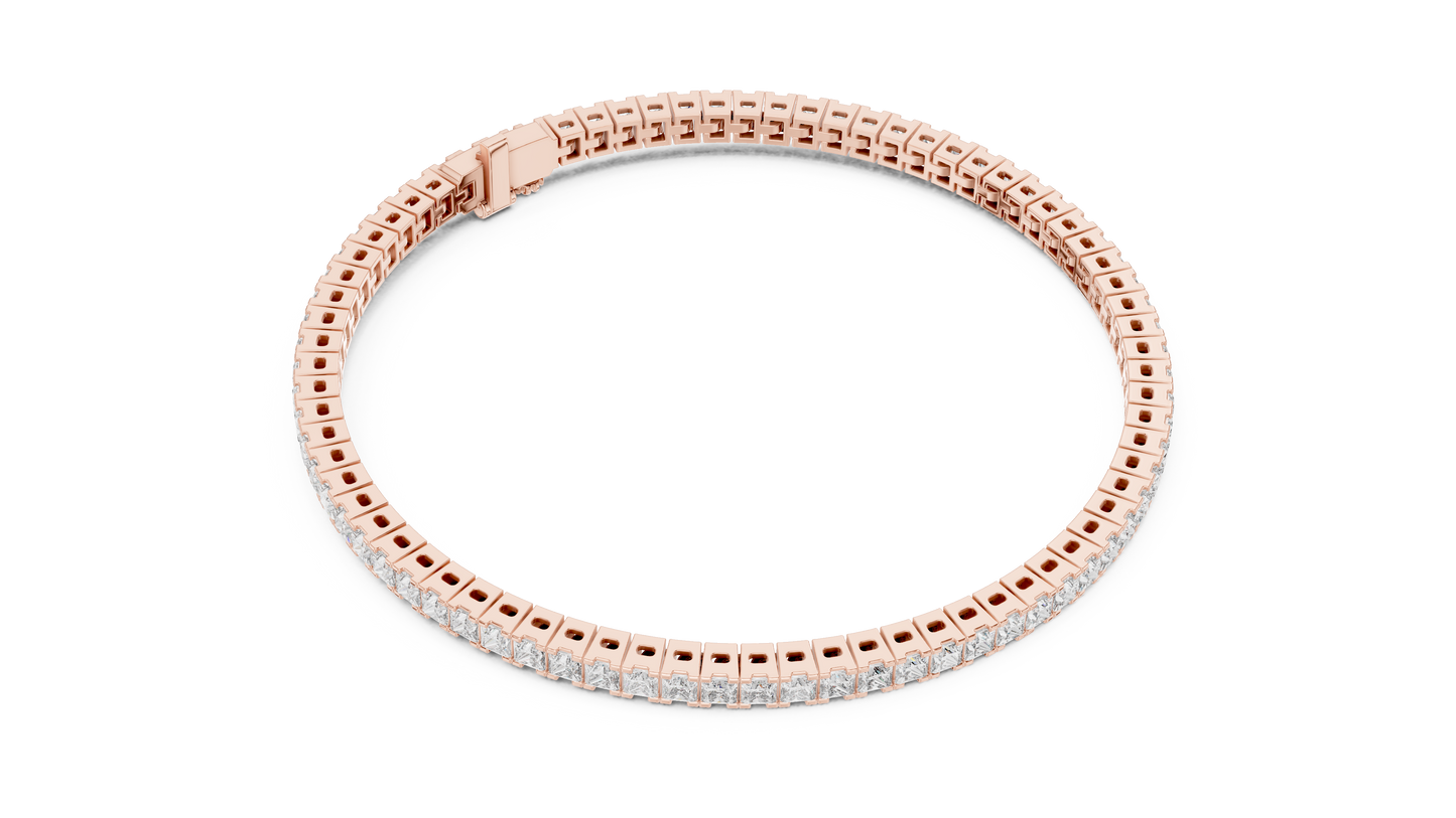 Rose Gold Princess-Cut Diamond Tennis Bracelet – Timeless Luxury