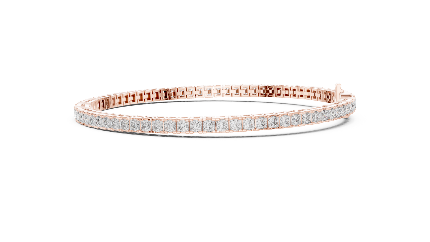 Rose Gold Princess-Cut Diamond Tennis Bracelet – Timeless Luxury