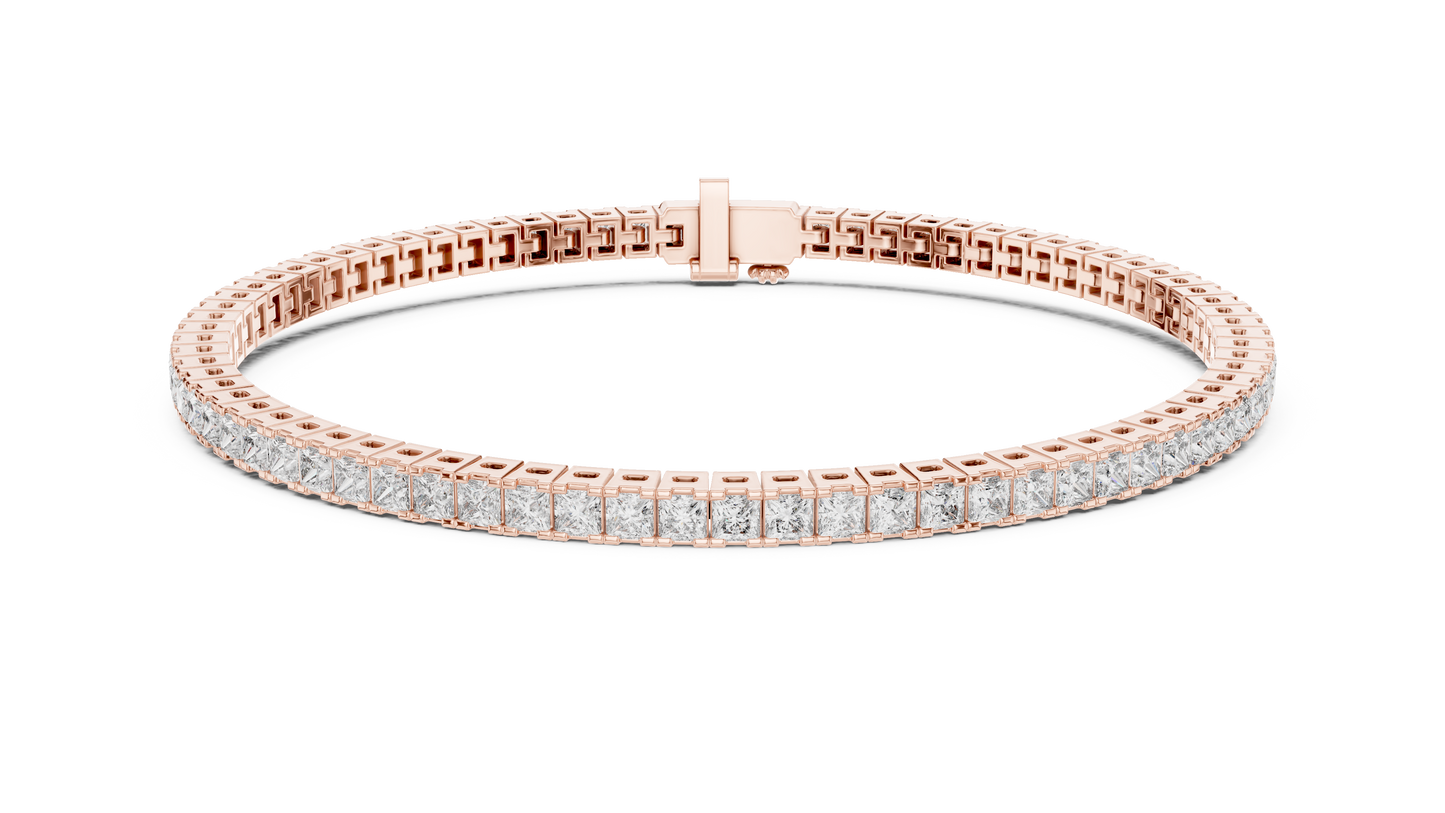 Rose Gold Princess-Cut Diamond Tennis Bracelet – Timeless Luxury