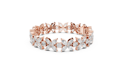 Gold Diamond Floral Cluster Bracelet - Marquise & Round Cut Luxury