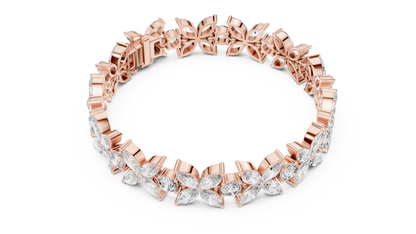 Gold Diamond Floral Cluster Bracelet - Marquise & Round Cut Luxury