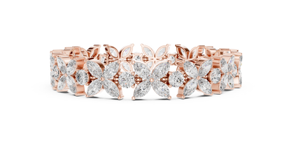 Gold Diamond Floral Cluster Bracelet - Marquise & Round Cut Luxury