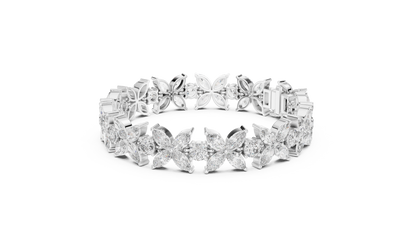 Gold Diamond Floral Cluster Bracelet - Marquise & Round Cut Luxury