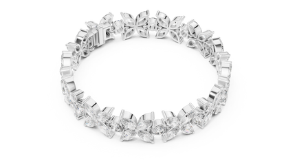 Gold Diamond Floral Cluster Bracelet - Marquise & Round Cut Luxury