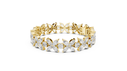 Gold Diamond Floral Cluster Bracelet - Marquise & Round Cut Luxury