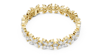 Gold Diamond Floral Cluster Bracelet - Marquise & Round Cut Luxury