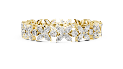 Gold Diamond Floral Cluster Bracelet - Marquise & Round Cut Luxury