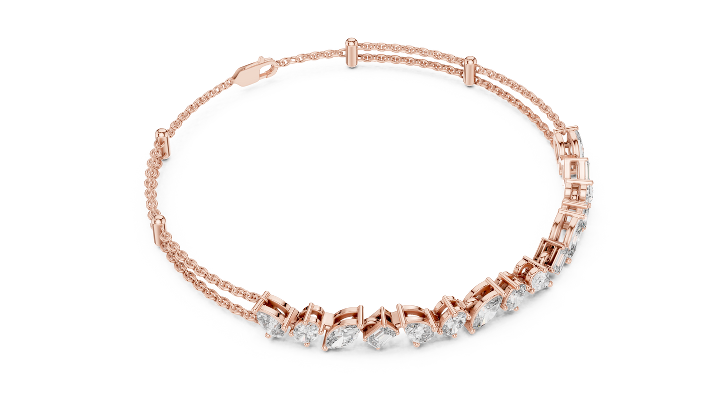 Rose Gold Multi-Cut Diamond Chain Bracelet – Luxury Elegance