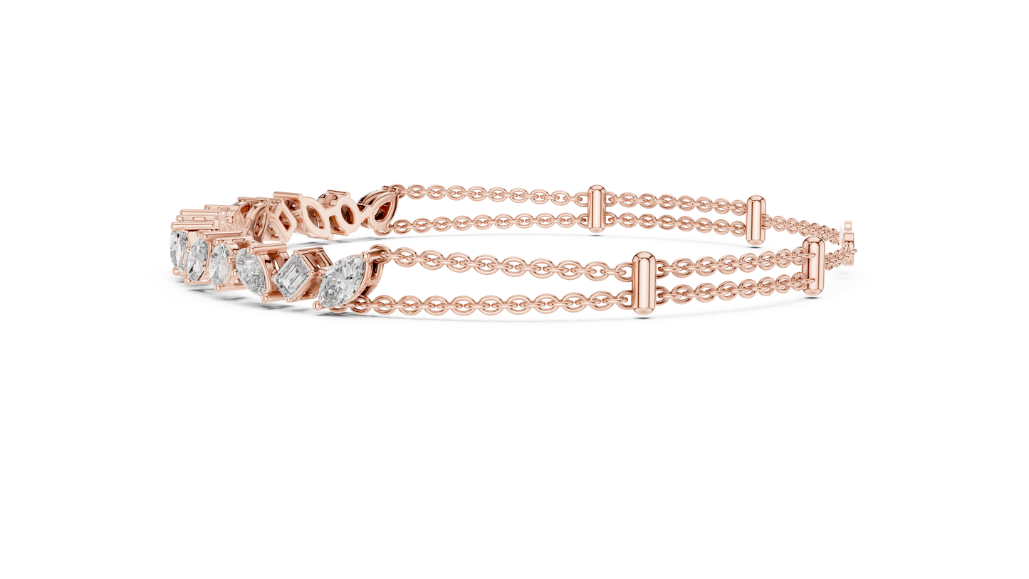 Rose Gold Multi-Cut Diamond Chain Bracelet – Luxury Elegance