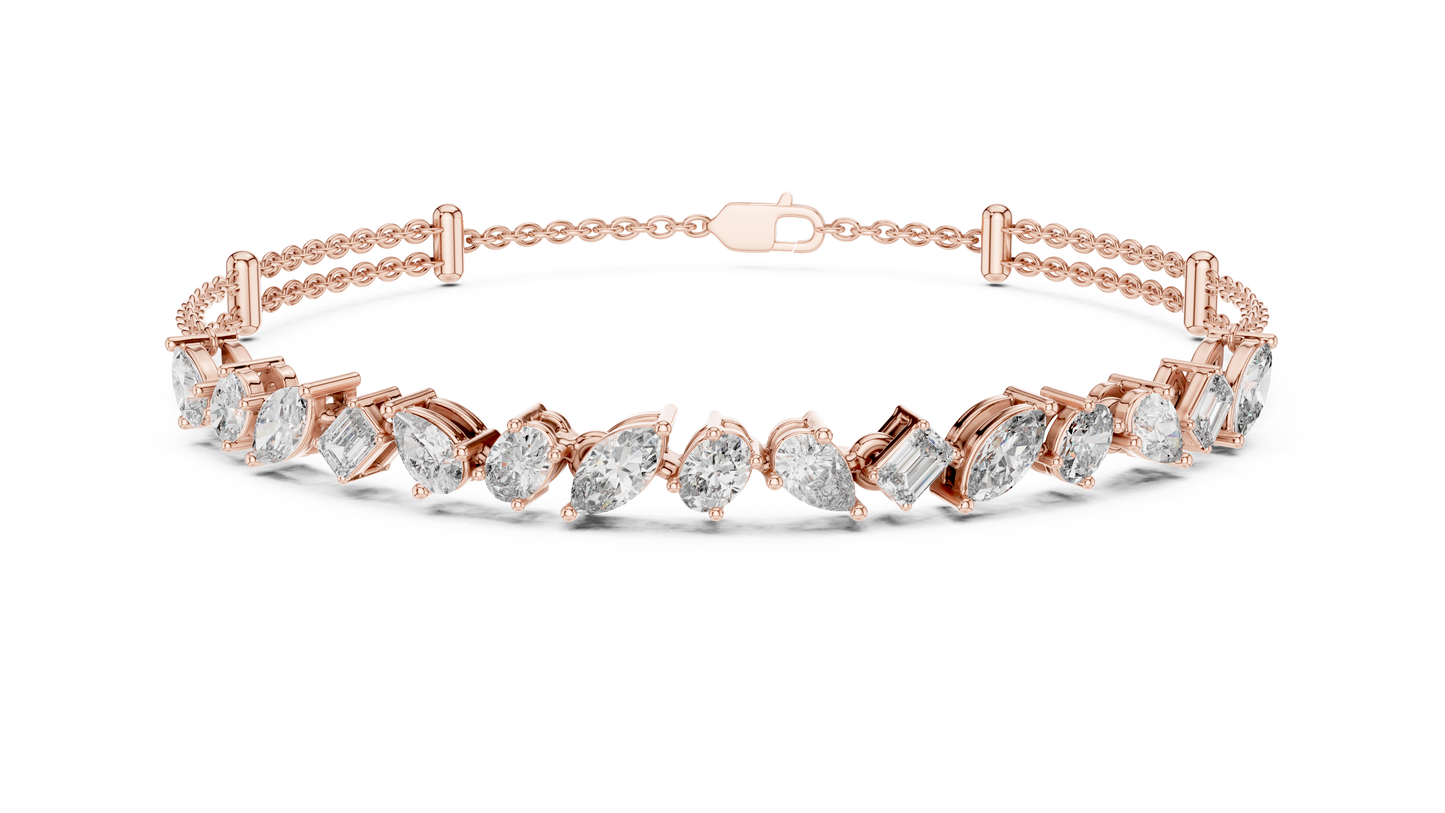 Rose Gold Multi-Cut Diamond Chain Bracelet – Luxury Elegance