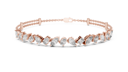 Rose Gold Multi-Cut Diamond Chain Bracelet – Luxury Elegance