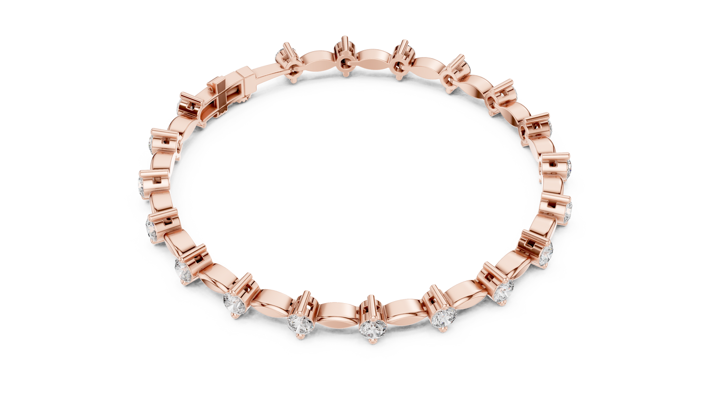 Round Diamond Link Bracelet in 14K Rose Gold