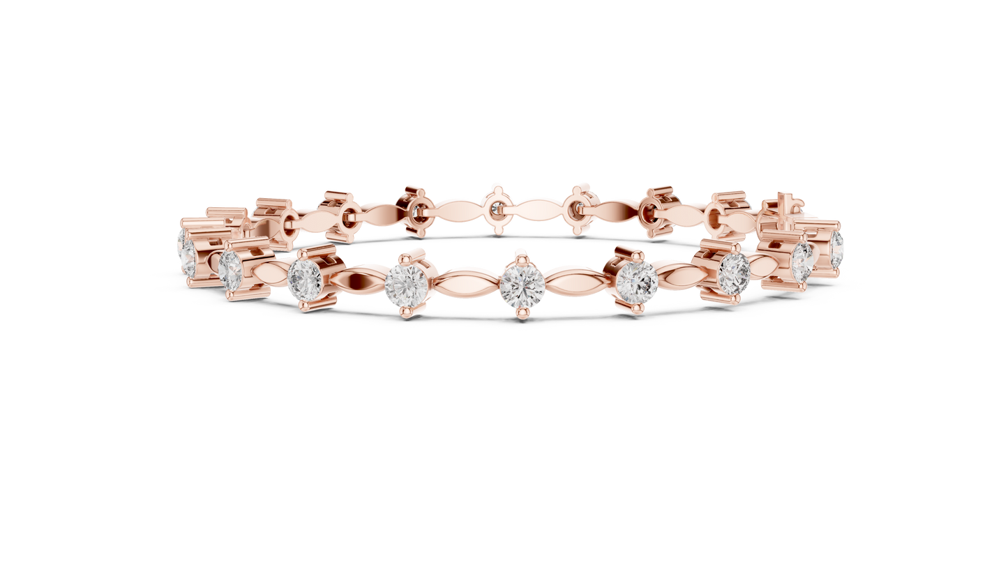 Round Diamond Link Bracelet in 14K Rose Gold