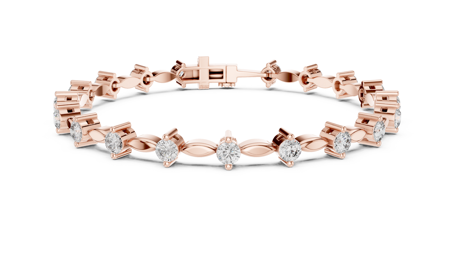 Round Diamond Link Bracelet in 14K Rose Gold