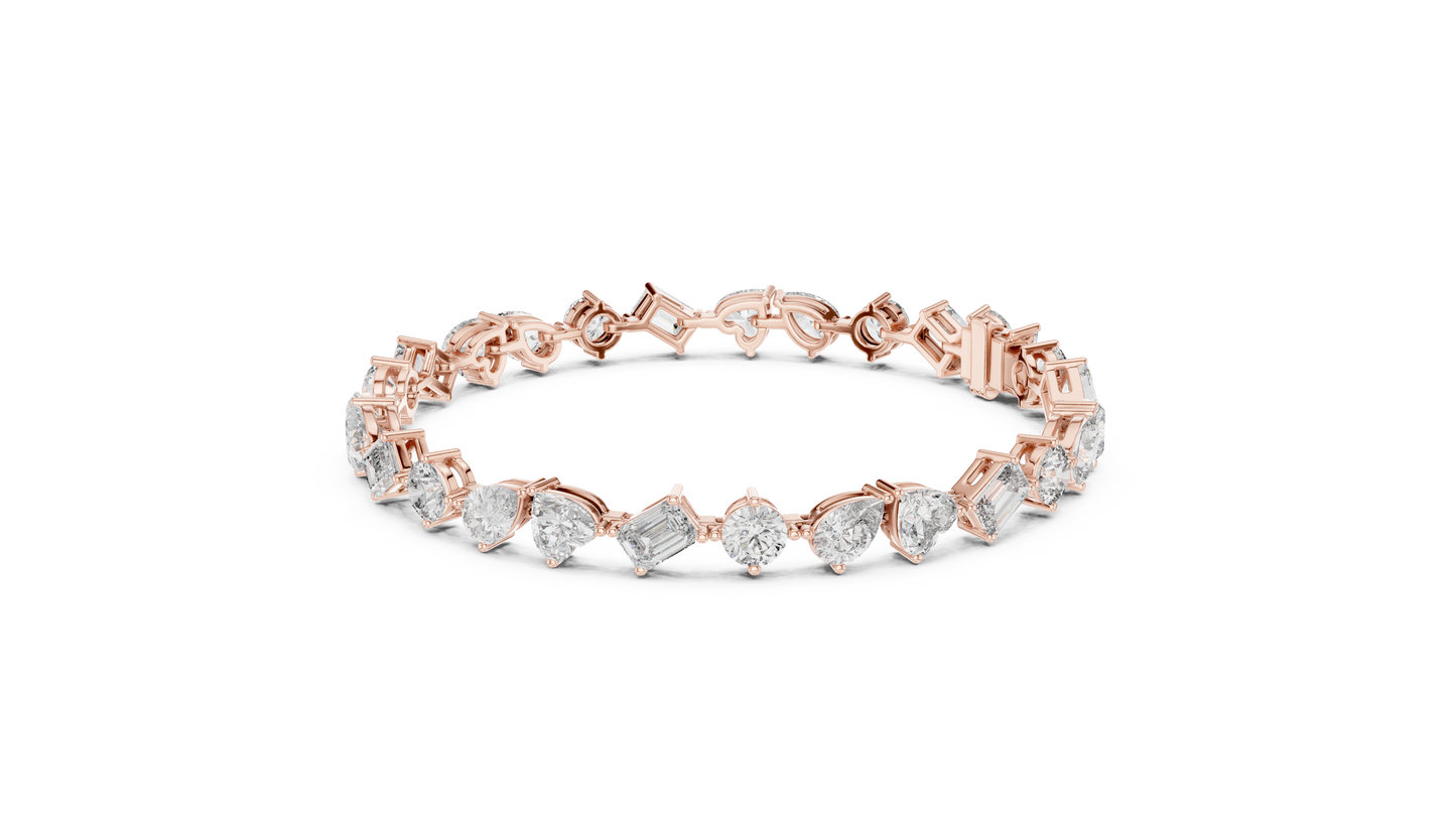 Mixed Shape Diamond Tennis Bracelet in Rose Gold | Pear, Round & Emerald Cut Bracelet