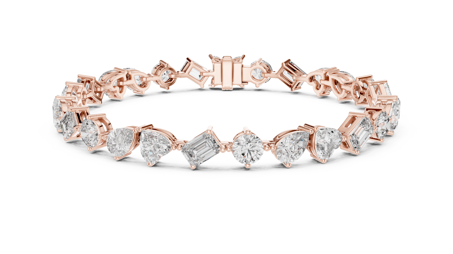 Mixed Shape Diamond Tennis Bracelet in Rose Gold | Pear, Round & Emerald Cut Bracelet