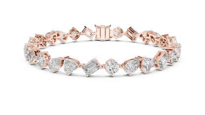 Mixed Shape Diamond Tennis Bracelet in Rose Gold | Pear, Round & Emerald Cut Bracelet