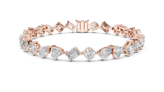 Mixed Shape Diamond Tennis Bracelet in Rose Gold | Pear, Round & Emerald Cut Bracelet