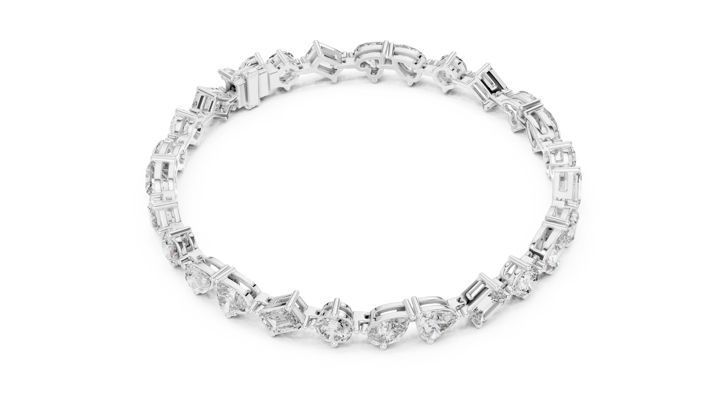 Mixed Shape Diamond Tennis Bracelet in Rose Gold | Pear, Round & Emerald Cut Bracelet