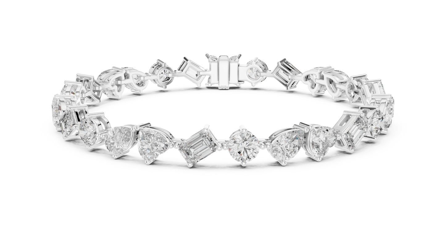 Mixed Shape Diamond Tennis Bracelet in Rose Gold | Pear, Round & Emerald Cut Bracelet