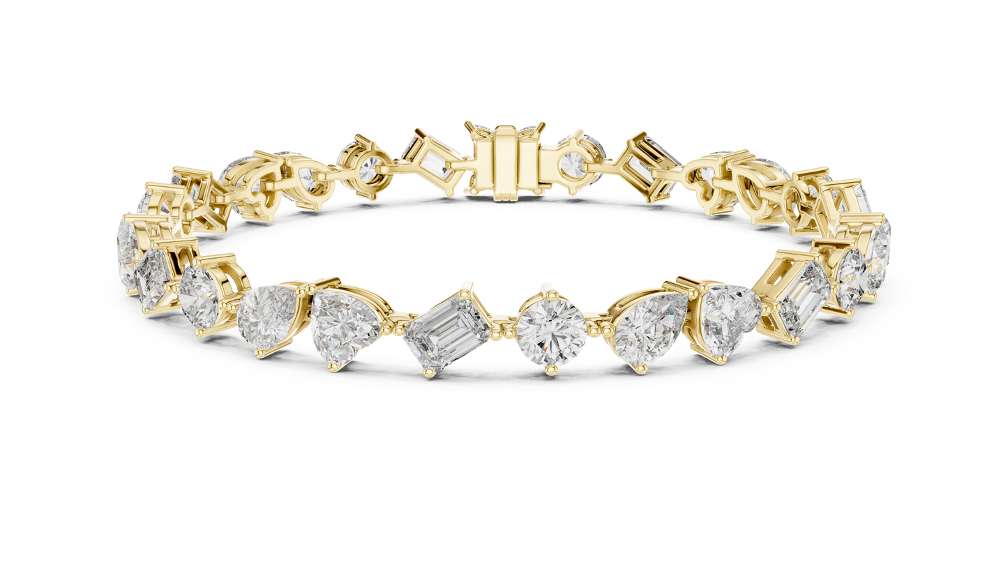 Mixed Shape Diamond Tennis Bracelet in Rose Gold | Pear, Round & Emerald Cut Bracelet