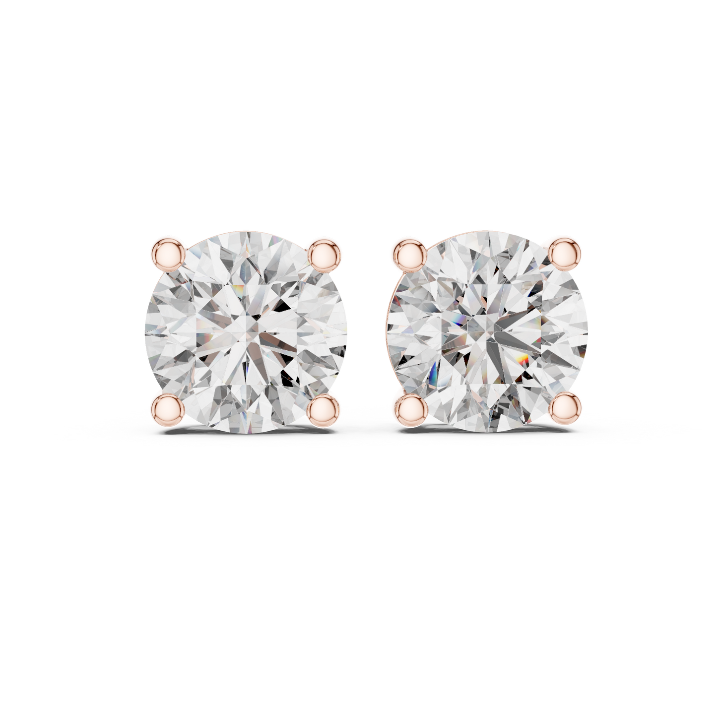 Round Cut Lab Grown Diamond Solitaire Earrings 14K White Gold