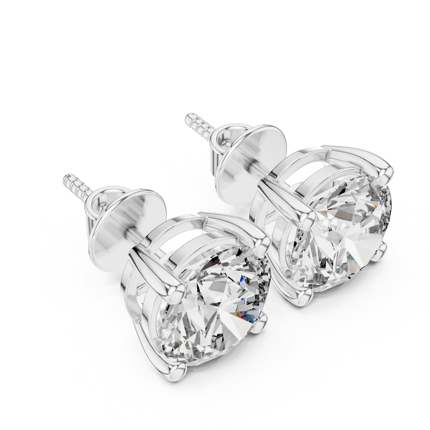 Round Cut Lab Grown Diamond Solitaire Earrings 14K White Gold