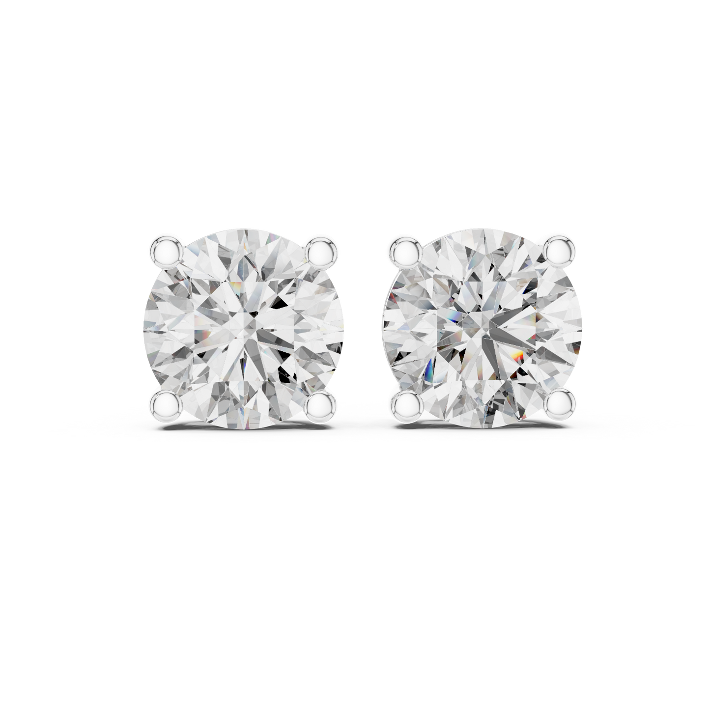 Round Cut Lab Grown Diamond Solitaire Earrings 14K White Gold