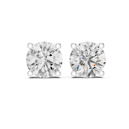 Round Cut Lab Grown Diamond Solitaire Earrings 14K White Gold