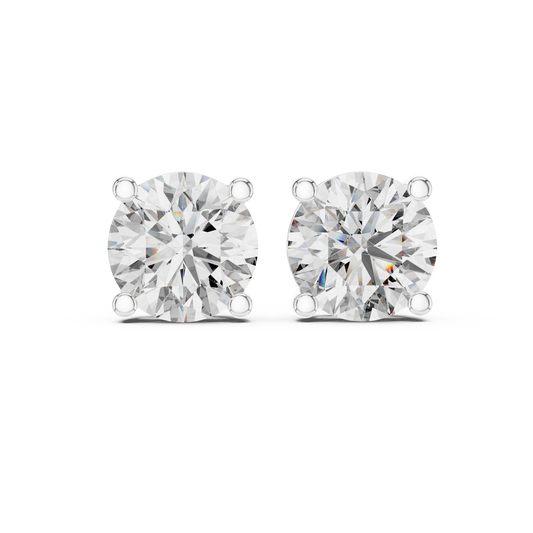 Round Cut Lab Grown Diamond Solitaire Earrings 14K White Gold