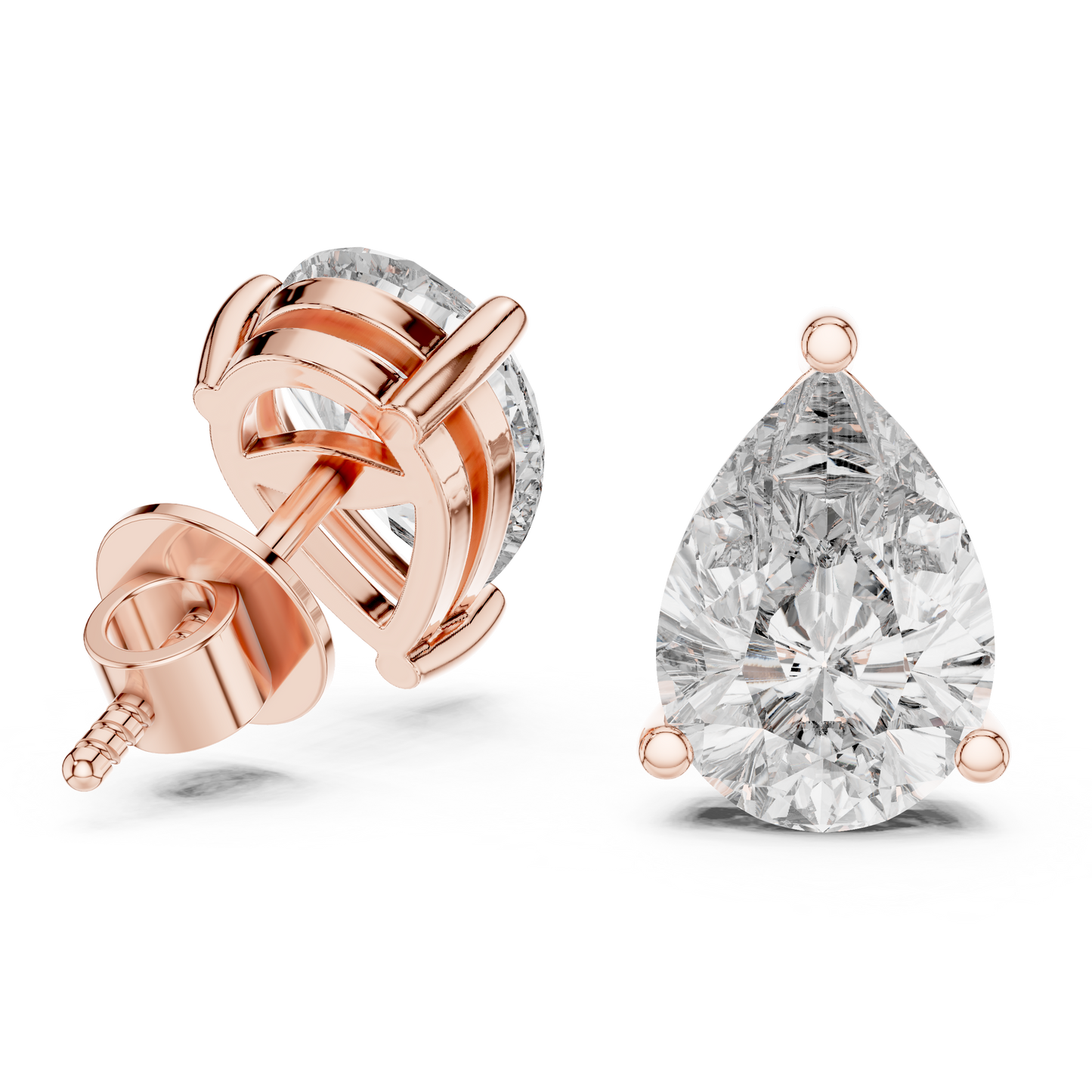 Pear Cut Lab Grown Diamond Solitaire Earrings 14K White Gold