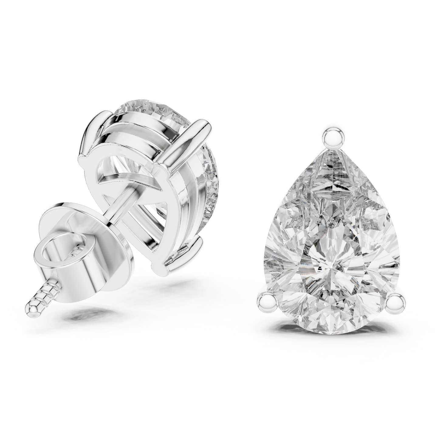 Pear Cut Lab Grown Diamond Solitaire Earrings 14K White Gold