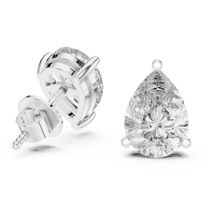 Pear Cut Lab Grown Diamond Solitaire Earrings 14K White Gold