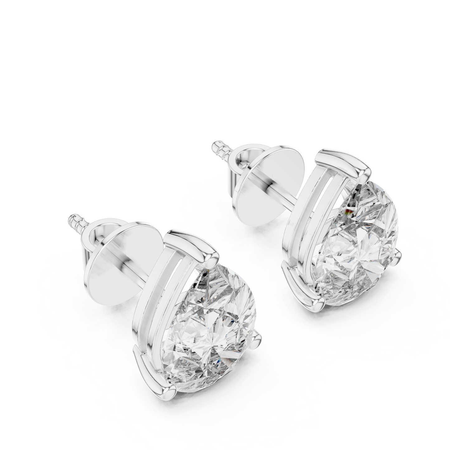 Pear Cut Lab Grown Diamond Solitaire Earrings 14K White Gold