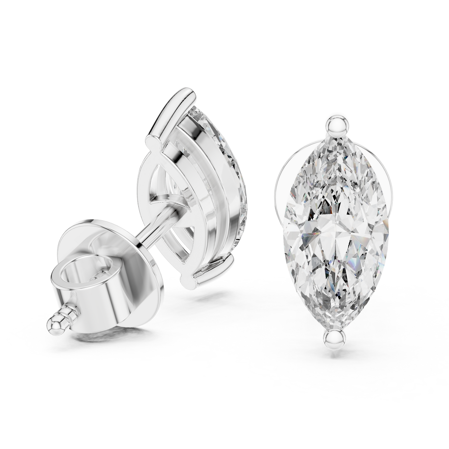 Marquise Cut Lab Grown Diamond Solitaire Earrings 14K White Gold
