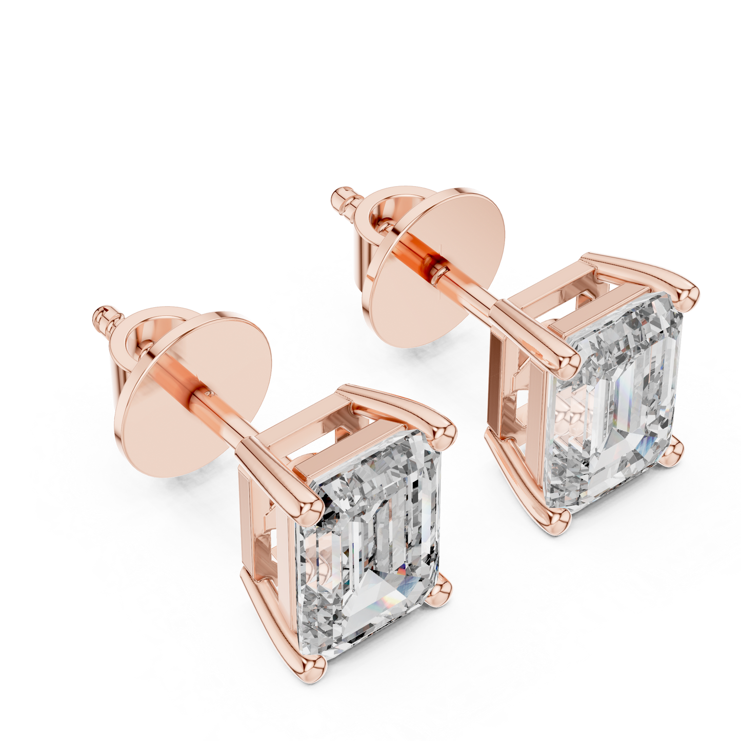 14K Yellow Gold Emerald Cut Lab Diamond Solitaire Earrings