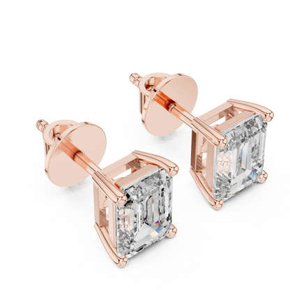 14K Yellow Gold Emerald Cut Lab Diamond Solitaire Earrings