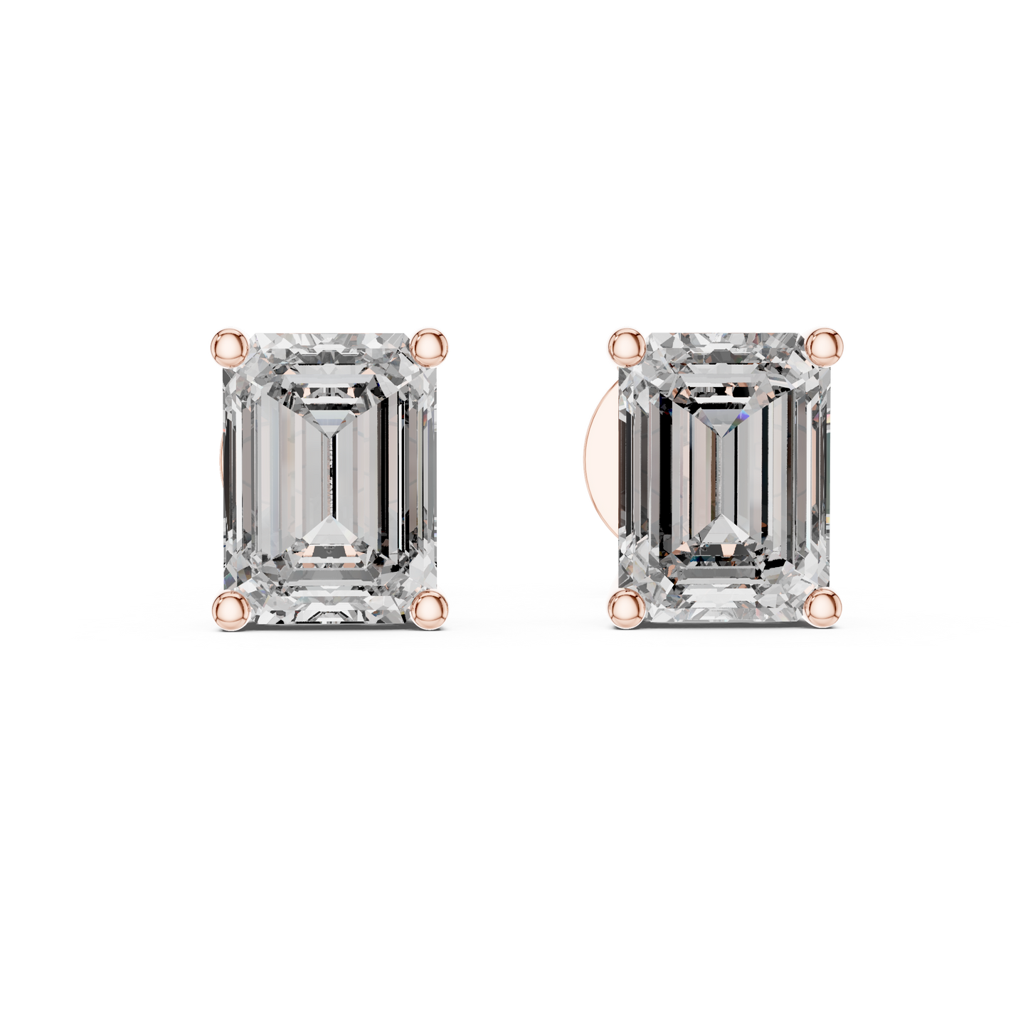 14K Yellow Gold Emerald Cut Lab Diamond Solitaire Earrings