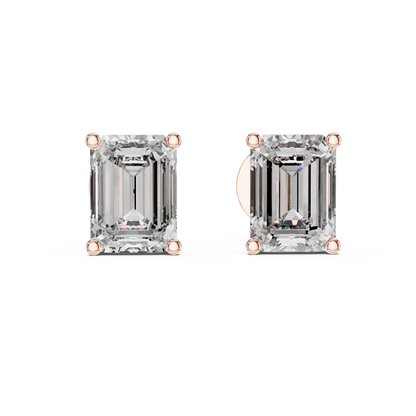 14K Yellow Gold Emerald Cut Lab Diamond Solitaire Earrings