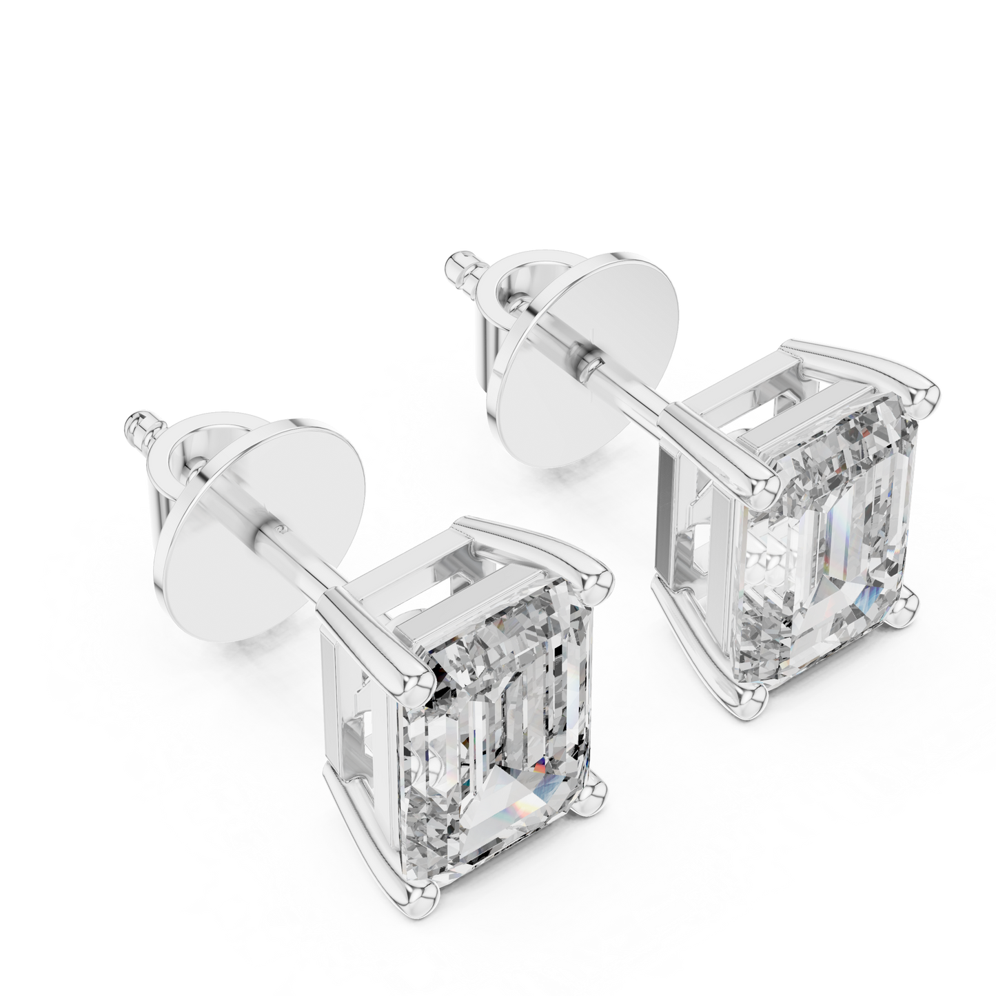 14K Yellow Gold Emerald Cut Lab Diamond Solitaire Earrings