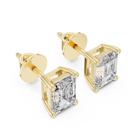 14K Yellow Gold Emerald Cut Lab Diamond Solitaire Earrings