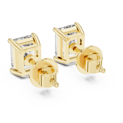 14K Yellow Gold Emerald Cut Lab Diamond Solitaire Earrings