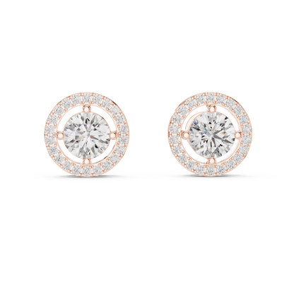 Round Halo Lab Grown Diamond Stud Earrings in 14K Rose Gold