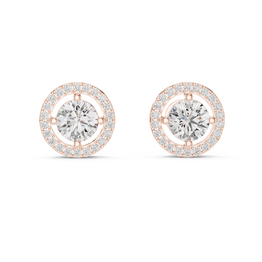 Round Halo Lab Grown Diamond Stud Earrings in 14K Rose Gold