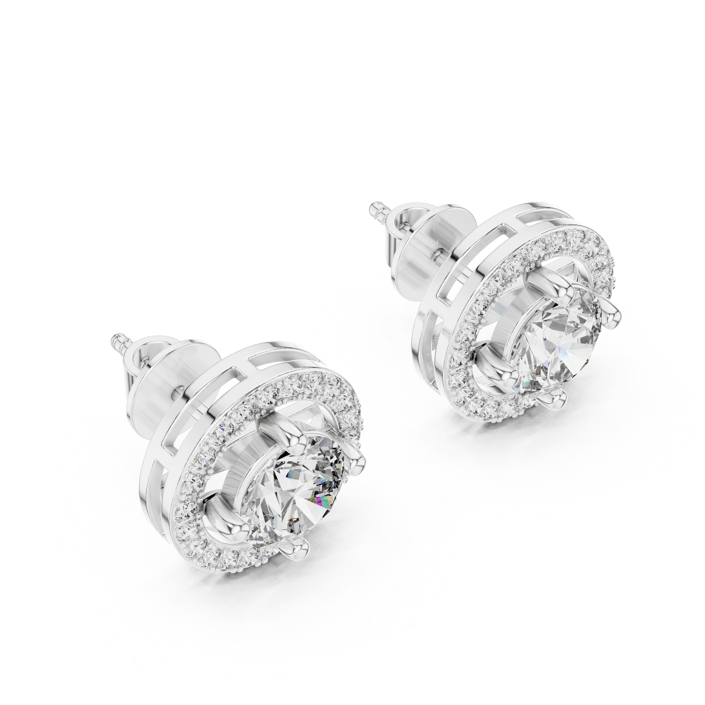 Round Halo Lab Grown Diamond Stud Earrings in 14K Rose Gold